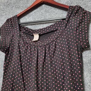 Vintage Y2K Black Pink Polka Dot Top Juniors L 2000s Blouse Bella Swan USA Made